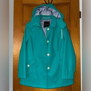 Talbots Hooded Raincoat Trench Coat Jacket Teal Green Petite Small SP